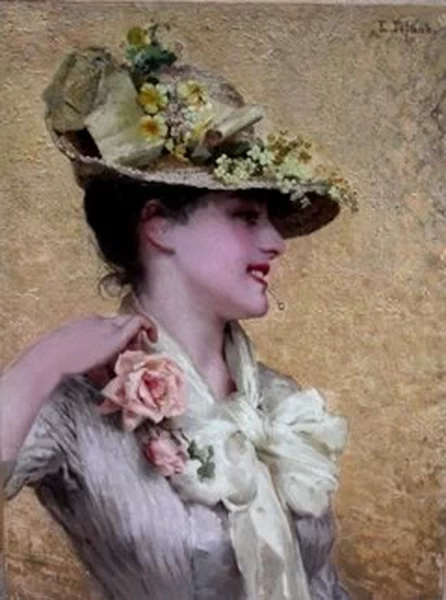 Edoardo Tofano-54-Ritratto di donna con cappello e rose